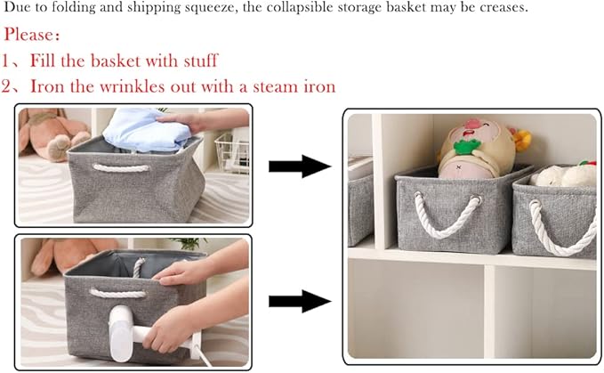combocube 15.7 x 11.8 x 8.2 Inch Fabric Storage Bins for Shelves, Linen Storage Organizer Storage Basket with Ropes for Laundry, Home, Closet, Office, Clothes, Toys Organizer-NeatNest