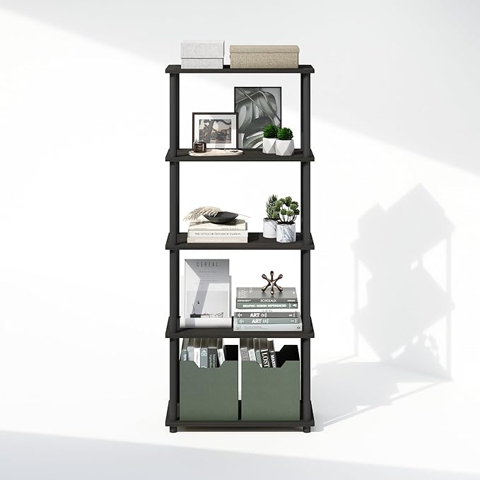Furinno Turn-N-Tube 5-Tier Multipurpose Compact Bookcase, Espresso/Black-NeatNest