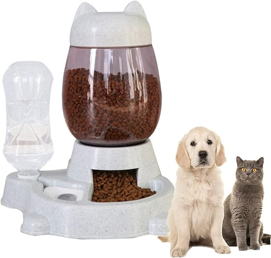 Automatic Cat & Dog Feeder Set - Self-Dispensing Food and Water Bottle Dispenser, Large Capacity (Grey)-NeatNest