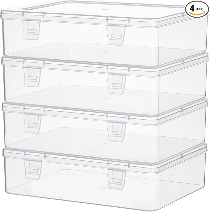Clear Container with Lid, 4 Packs Rectangular Plastic Storage Box with Lid 8.74''×6.73”×1.6'' Clear Containers for Storage, Beads, Crafts Accessories-NeatNest