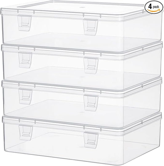 Clear Container with Lid, 4 Packs Rectangular Plastic Storage Box with Lid 8.74''×6.73”×1.6'' Clear Containers for Storage, Beads, Crafts Accessories-NeatNest