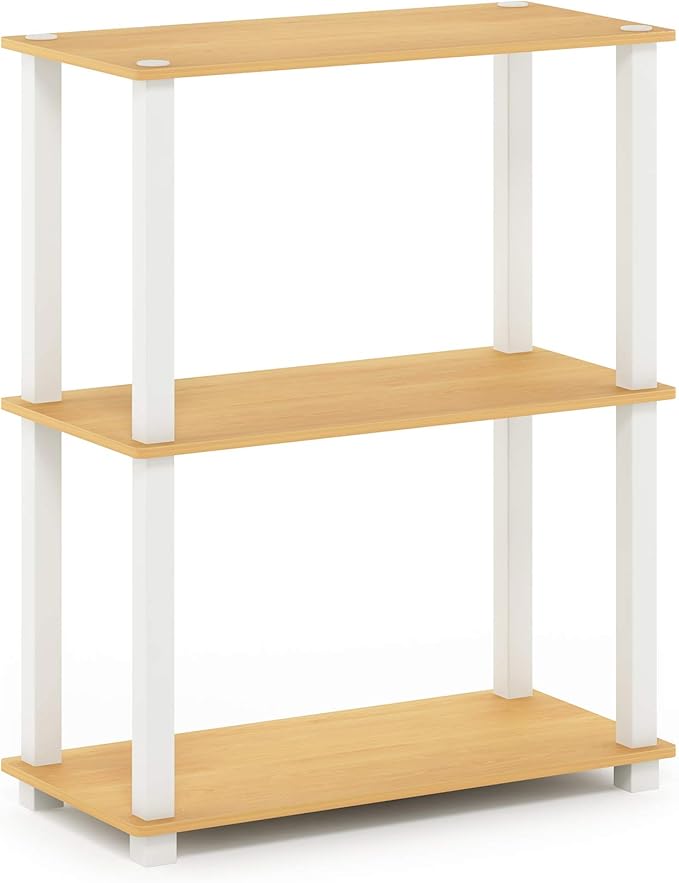 Furinno Turn-S-Tube 3-Tier Compact Multipurpose Shelf Display Rack, Square, Beech/White, 3-Tier Square Tubes-NeatNest