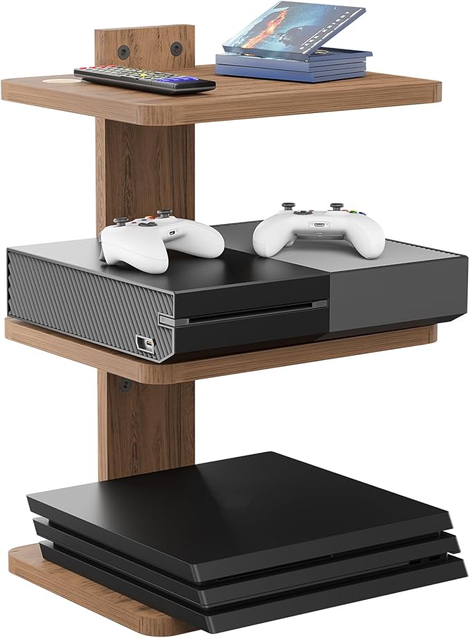 WALI Floating TV Shelves for Wall, Projector Shelf Holds Up to 22lbs, Wooden Wall Mounted Shelves for DVD Players, Cable Boxes,Game Consoles, Living Room Decor Accessories (CS303N), 3 Shelf, Wood