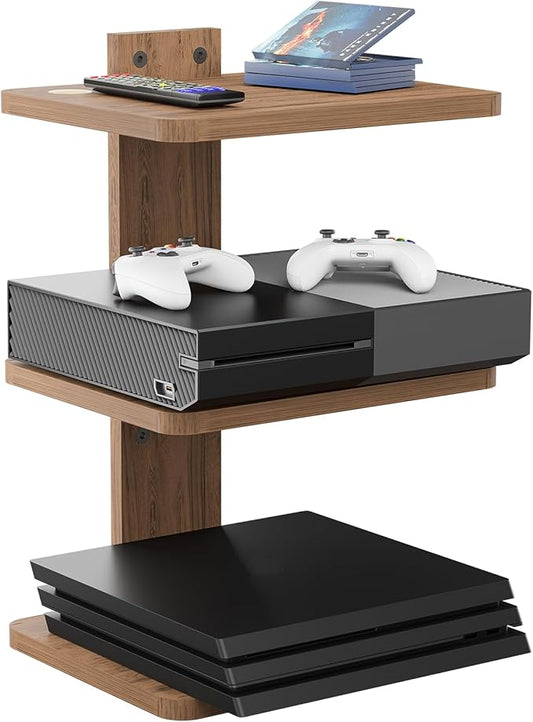 WALI Floating TV Shelves for Wall, Projector Shelf Holds Up to 22lbs, Wooden Wall Mounted Shelves for DVD Players, Cable Boxes,Game Consoles, Living Room Decor Accessories (CS303N), 3 Shelf, Wood