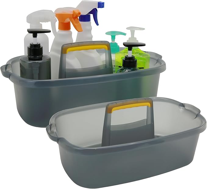Cleaning Caddy Organizer with Handle, Storage Basket/Totes Portable for Bathroom Supplies, Cleaning Products, and Sink Tool.(Translucent Gray×2, 2 Pack)-NeatNest