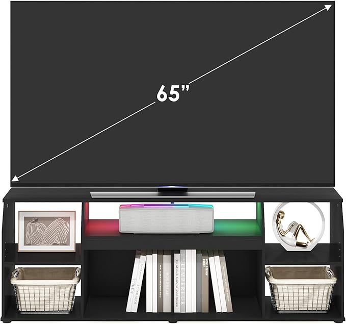 Furinno Jaya TV stand for up to 65 Inch TV, Gaming Enterteinment Center with LED Lights, Living Room Media Console Table, Americano-NeatNest