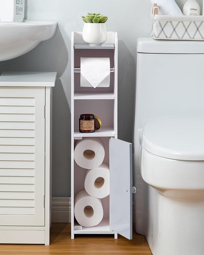 AOJEZOR Toilet Paper Holder Stand: Small Bathroom Storage Cabinet - Light Grey - White-NeatNest