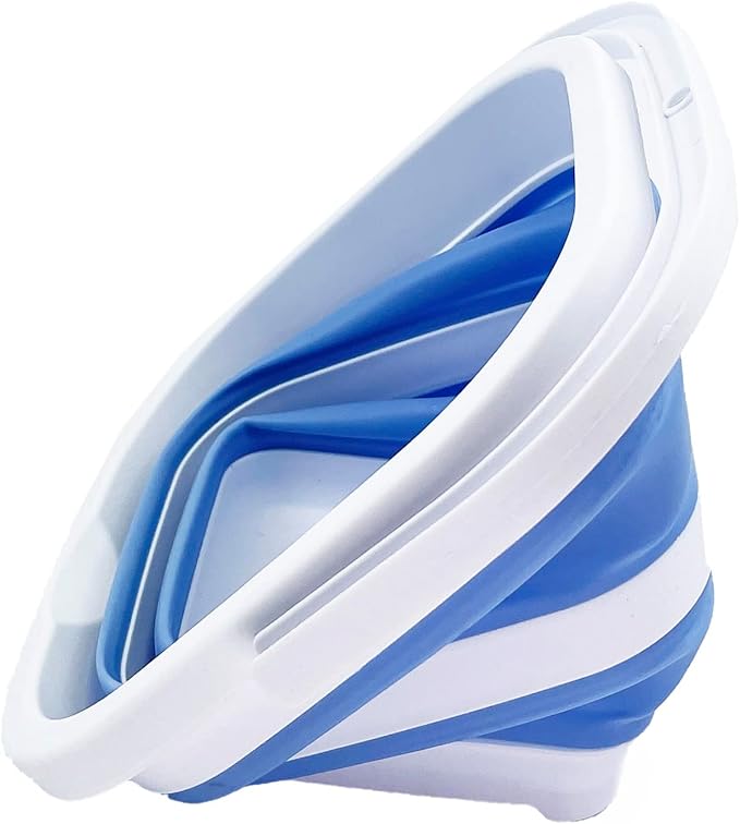 SAMMART Collapsible Rectangular Cleaning Bucket 5L (1.3 Gallon)- Foldable Camping Beach Sand Water Pot Pail- Portable Space Saving Tub for Household, Outdoor Car Washing (White/Baby Blue)-NeatNest