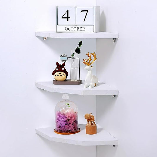 Corner Wall Shelves, Wood Corner Floating Shelves with Cable Raceway, Wall Mount Storage Display for TV Accessories, Monitor, Speaker, Cable Box, Game Console (White, Diamond- 10 Inch)-NeatNest