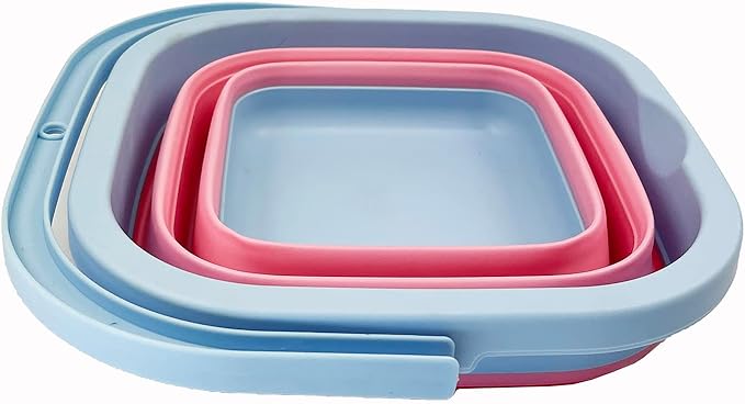 SAMMART Collapsible Rectangular Cleaning Bucket 5L (1.3 Gallon)- Foldable Camping Beach Sand Water Pot Pail- Portable Space Saving Tub for Household, Outdoor Car Washing (Cool Blue/Maglia Rosa)-NeatNest