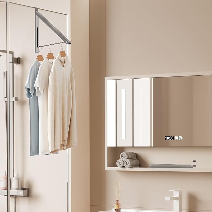 2 Pcs Grey Over The Door Hanger Organizer Drying Rack Collapsible Retractable Clothes Drying Rack Space Saver for Hanging Clothes Towels Bathrooms, Carbon Steel Material