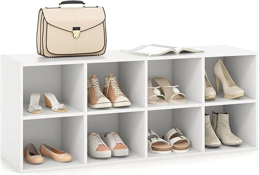 LOKO 8-Cubby Shoe Storage Bench, 40” Entryway Bench with Storage, 500 LBS Loading Capacity, Multifunctional Shoe Rack Organizer, Bed End Bench for Bedroom Living Room Hallway Mudroom (White)