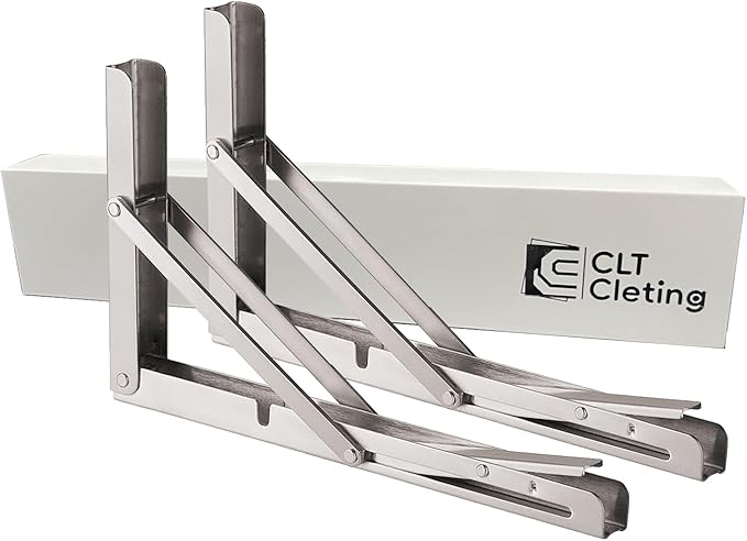 8" Folding Shelf Brackets Max. Load 220 lb, Heavy Duty DIY Wall Mounted Shelf Bracket Space Saving for Table Work Bench, Pack of 2