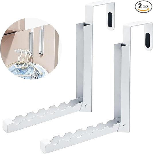 Over The Door Hanger Hooks for Clothes, Over The Door Coat Hook Portable Clothes Drying Rack for Laundry Foldable Rack Space Saving - 2 Pack