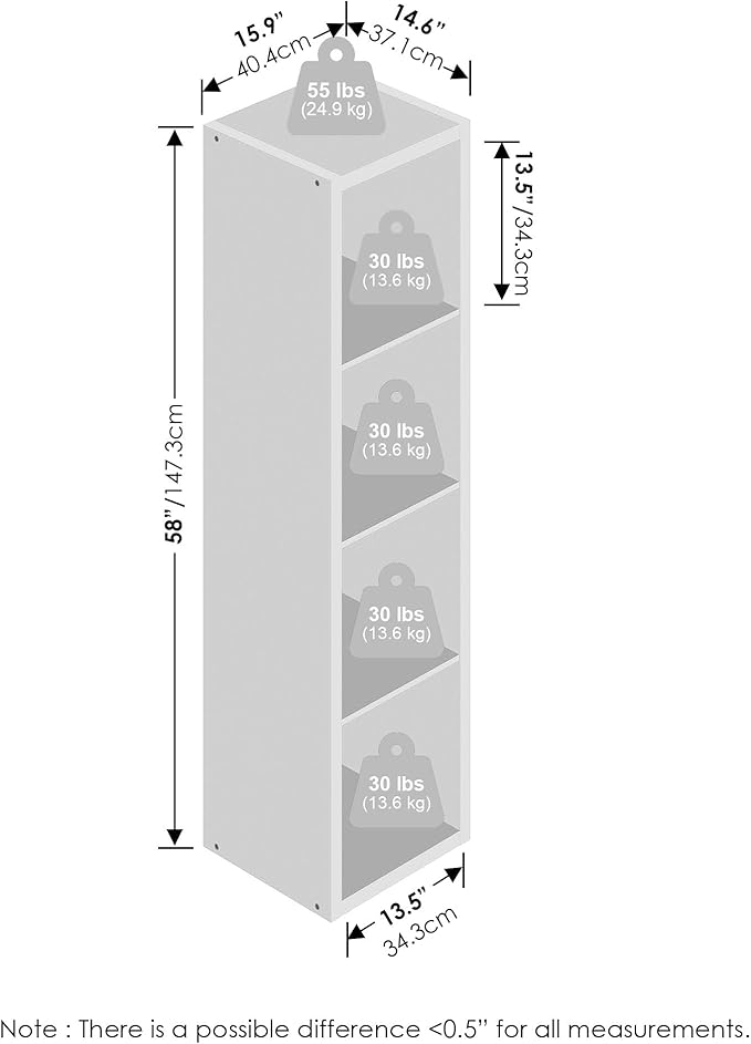 Furinno Cubic Open Back Multipurpose Clothing & Closet Storage Organizer Shelf, 4-Cube, White
