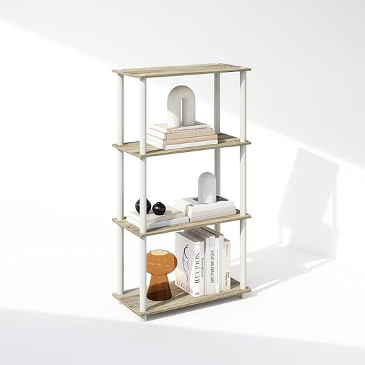 Furinno Turn-N-Tube 4-Tier Multipurpose Bookshelf, Bookcase, Sonoma Oak/White