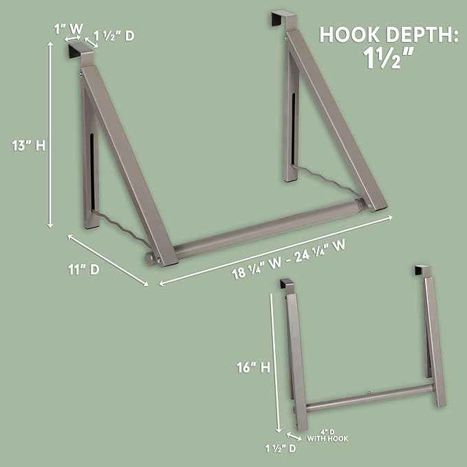 HOLDN’ STORAGE Over The Door Hanger - Foldable Rack Organizer for Hanging Clothes, Coats & Towels, Ideal for Dorm Rooms, Laundry, Bathrooms, Etc - Holds up to 35 LBs, Collapsible - Satin Nickel