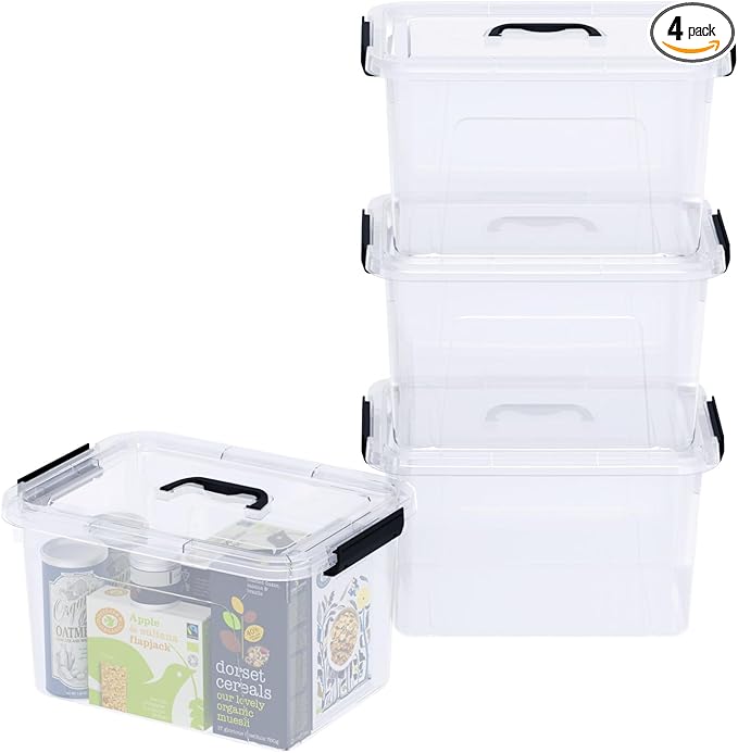4-Pack 17.5 Quart Plastic Storage Bins with Lids, Stackable Storage Organizing Box with Handle, Clear