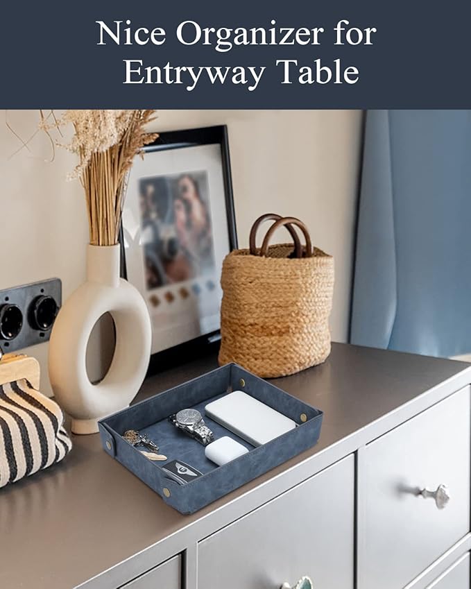 CASIRENA Father's Day Gifts Faux Leather Valet Tray Organizer for Men - Catch-All Tray for Entryway Table Key, Wallet, Watch, Coin Change, Phone, Dresser EDC Dump Jewelry, Bedside Nightstand Desk-top-NeatNest