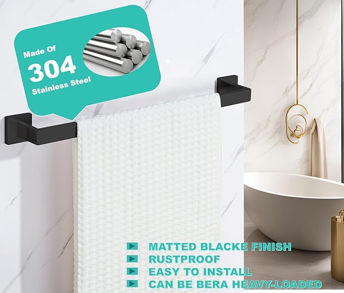 2 Packs 28 Inch Towel Bar for Bathroom 12/16/24/28/32/36 Inch Kitchen Towel Holder Brushed Nickel Towel Rod Wall Mounted SUS304 Rustproof Towel Rack Modern Square Design (2, Matte Black, 28 Inch)