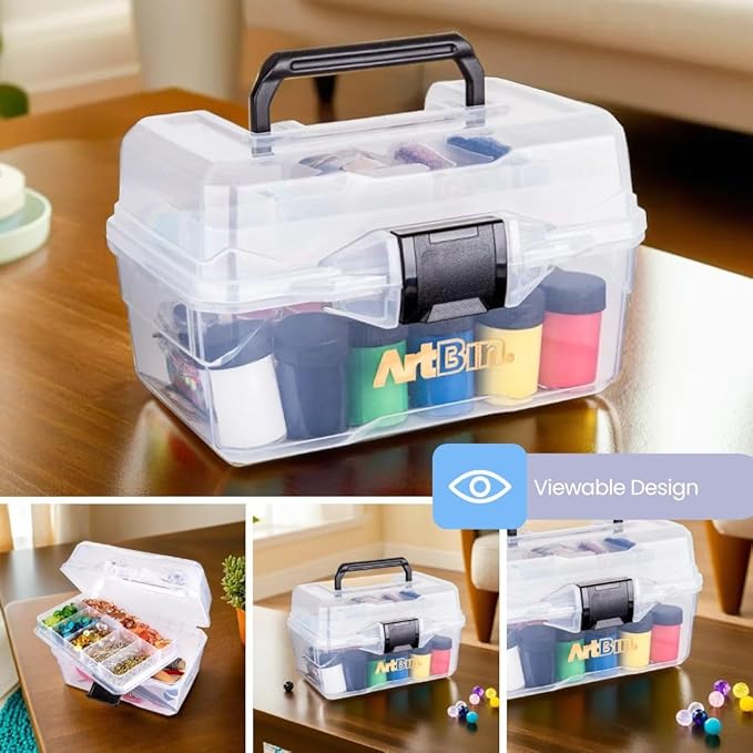 ArtBin 6890AG Small Project Box, Portable Art & Craft Organizer with Lift-Out Tray, [1] Plastic Storage Case, Clear
