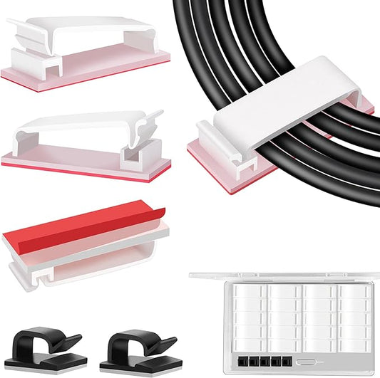 50 PCS Under Table Cable Management Clips White, Large Cable Clips for Computer Desk Cable Wire Management, Adhesive Wire Organizer Clips for Multiple Cord Management (PC, Network, TV, Ethernet)-NeatNest