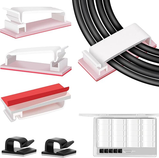 Under Desk Cable Management Clips, Wire Organizer Clips for PC Network Cable Mamagement, Large Adhesive Cable Clips Wire Holders (Computer, TV, Ethernet, Electric Wires), White, 20 PCS-NeatNest