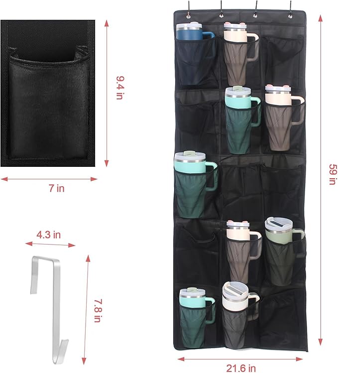 Cup Storage Organizer Compatible Stanley - 15 Large Bottle Pockets, Hanging Wall Mount for Various Sizes, Tumbler Storage Accessories-NeatNest