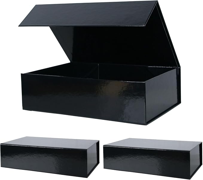 Aimyoo 3 Pack Black Collapsible Gift Box with Magnetic Closure Lids 13.8x9x4.3 in, Bridesmaid Groomsmen Proposal Box, Large Rectangle Box for Present Graduation Wedding Storage-NeatNest