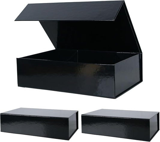 Aimyoo 3 Pack Black Collapsible Gift Box with Magnetic Closure Lids 13.8x9x4.3 in, Bridesmaid Groomsmen Proposal Box, Large Rectangle Box for Present Graduation Wedding Storage-NeatNest