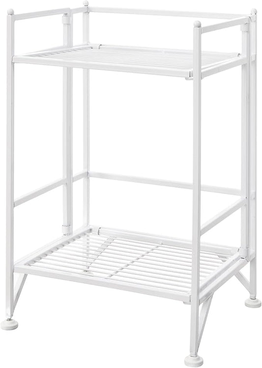 Convenience Concepts Xtra Storage Shelves - 2 Tier Folding Metal Organizer Shelf for Office, Closet, Laundry Room, Garage, Kitchen, Bathroom, & Bedroom, No Tools Assembly, White-NeatNest
