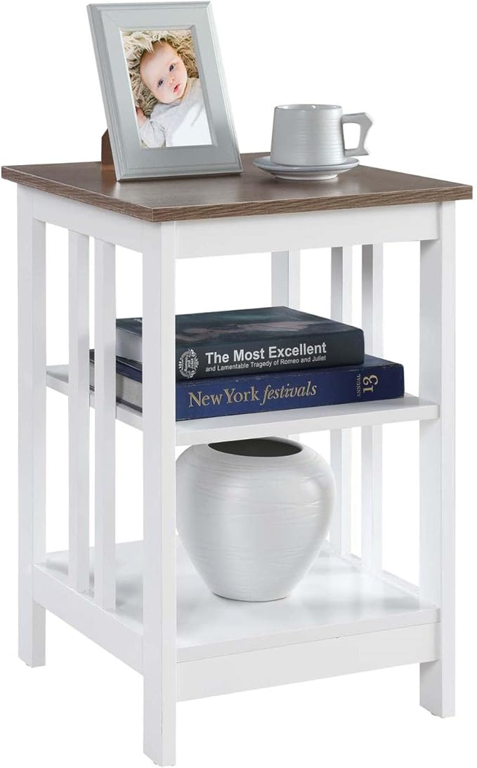 Convenience Concepts Mission End Table with Shelves, Driftwood/White-NeatNest