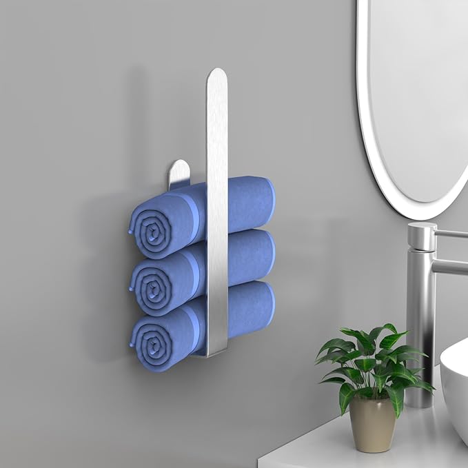 HUFEEOH Hand Towel Holder, Self Adhesive Towel Bar Towel Holder for Kitchen Cabinet, Stainless Steel Bath Towel Holder Stick on Wall