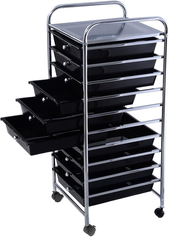 Giantex 10 Drawer Rolling Storage Cart Scrapbook Paper Office School Organizer (Black)