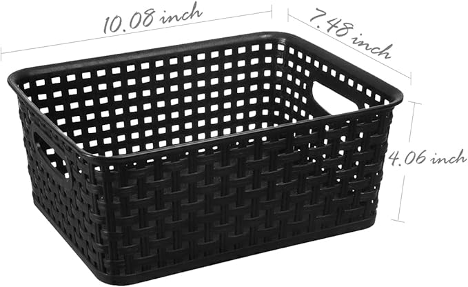 Black Plastic Woven Storage Baskets, 6-Pack Weave Basket Organizer for Kitchen Office Bathroom-NeatNest