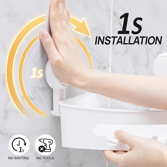 LEVERLOC Corner Shower Caddy Suction Cup, shower shelves suction cup, 2 Pack Basket Powerful Bathroom, Waterproof & Oil-proof Organizer for Kitchen, No-Drilling Removable