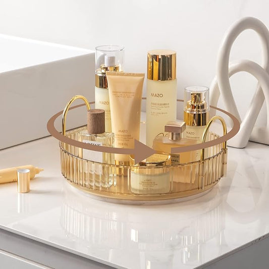 Rotating Makeup Organizer for Vanity, High-Capacity Skincare Clear Make Up Storage Perfume Organizers Cosmetic Dresser Organizer Countertop 360 Spinning (Gold, 1 Tier)-NeatNest