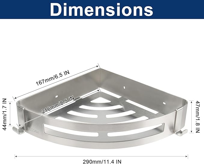 NearMoon Bathroom Shower Caddy 2 Pack, No Drill 304 Stainless Steel Shower Organizer with 2 Hooks (Corner Shelf, Brushed Nickel)