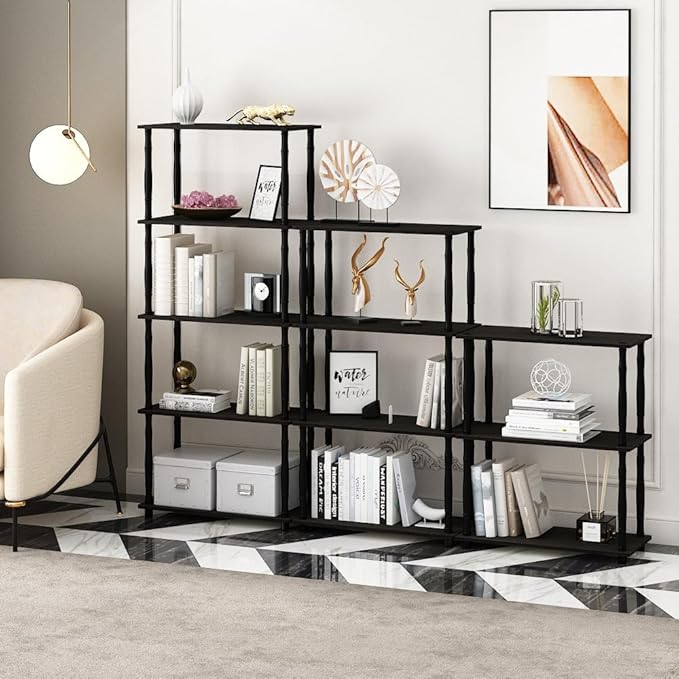 Furinno Turn-N-Tube 4-Tier Multipurpose Shelf Display Rack, Classic Tubes, Espresso/Black-NeatNest
