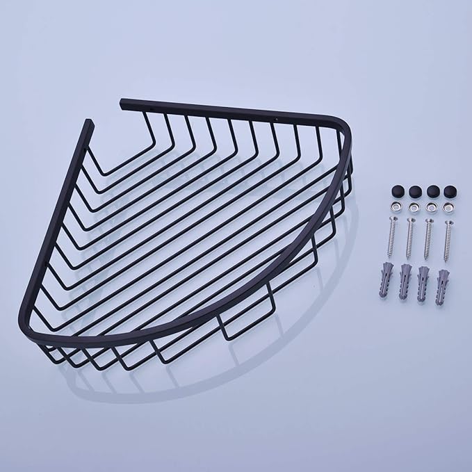 304 Stainless Steel Shower Caddy Corner Basket Shelf Bathroom Organizer Wall Mounted Storage, Matte Black Plated Finish Heavy Duty