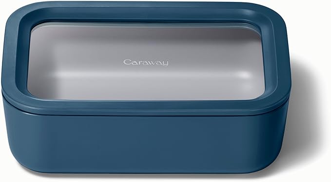 Caraway Glass Food Storage - 6.6 Cup Glass Container - Ceramic Coated Food Container - Non Toxic, Non Stick Lunch Box Container with Glass Lids - Dishwasher, Oven, & Microwave Safe - Navy-NeatNest