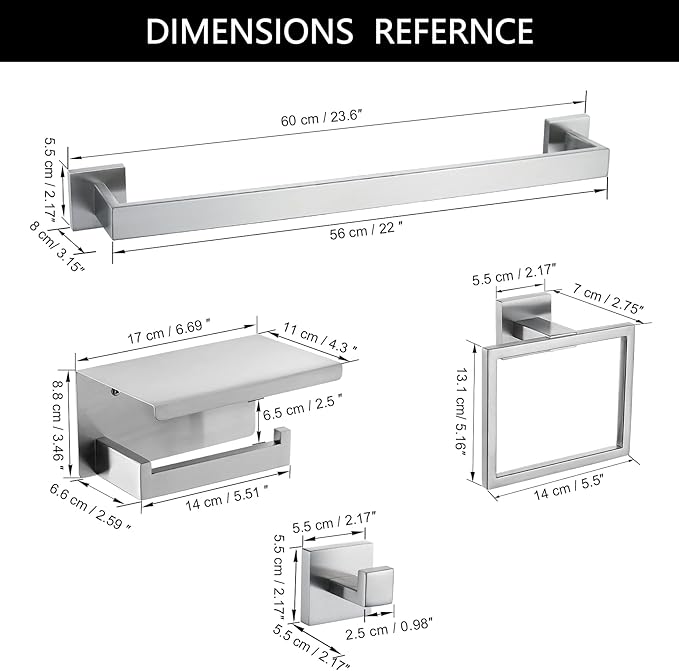 Brushed Nickel Bathroom Towel Bar Set Bathroom Accessories Hardware Set Including Towel Bar Towel Ring Coat Hook and Toilet Paper Holder with Shelf. Wall Mounted Stainless Steel-NeatNest