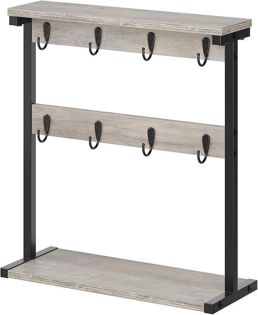 Coffee Mug Holder for Counter, 2 Tier Mug Tree Rack, with 8 Hook and 2 Open Shelves, Vintage Mug Holder Stand for Home Kitchen, Greige MH43BG-NeatNest