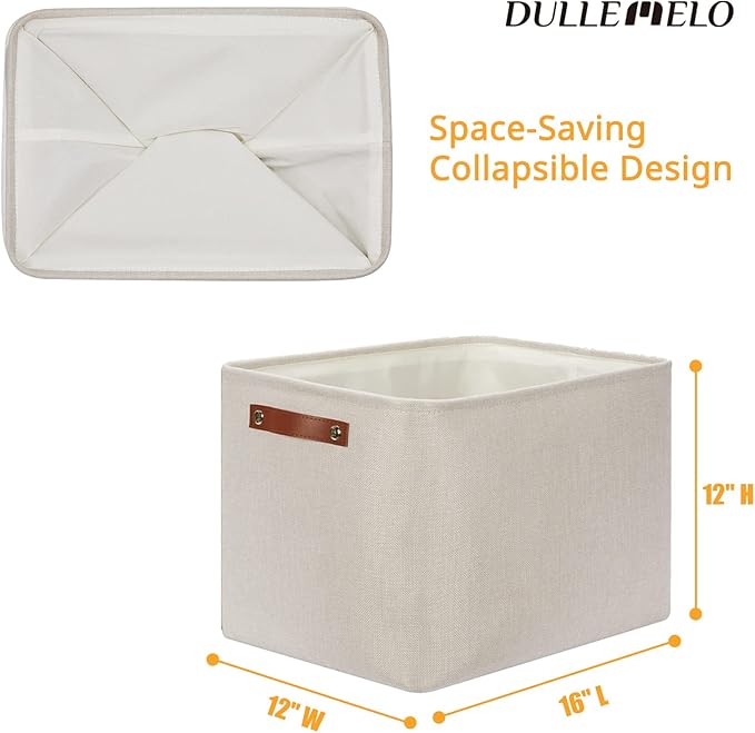 DULLEMELO Storage Baskets Large 16"x12"x12" Tall Rectangular Baskets Fabric Storage Bins for Organizing [1 Pack] Collapsible Linen Shelf Baskets for Clothes, Toys, Closet, Laundry (Beige)-NeatNest