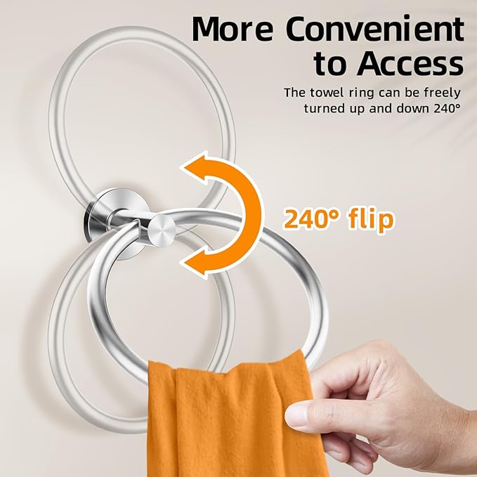 Brushed Silver Towel Ring 2Pack, SUS304 Stainless Steel Hand Towel Holder for Bathroom Kitchen, Modern Style Towel Hanger, Thicken Ring Towel Holder, Towel Rack Round Wall Mounted (2, Brushed Silver)-NeatNest