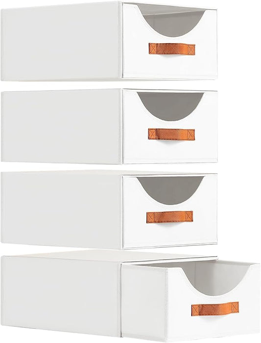 Closet Organizers and Storage - Large Stackable Storage Bins with Drawer, Fabric Bins for Organization, Collapsible Storage Drawers Organizer for Bedroom, Living Room, 4 Pack, White-NeatNest