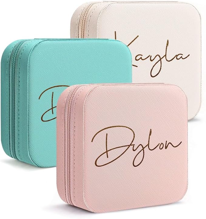 DayOfShe Personalized Name Jewelry Box College Dorm Essentials for Girls Graduation Gifts 2025, Leather Small Travel Jewelry Case for Wedding Gifts Bridesmaid Proposal Gifts-NeatNest