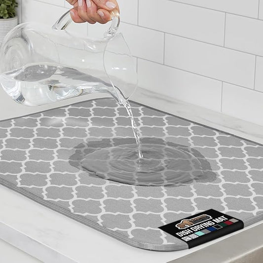 GORILLA GRIP Ultra Water Absorbent Microfiber Dish Drying Mat, Quick Dry Thick Mesh, Slip Resistant Pad for Sink Dishes or Under Rack, Kitchen Counter Accessories, 16x18, Machine Wash Mats, Quatrefoil