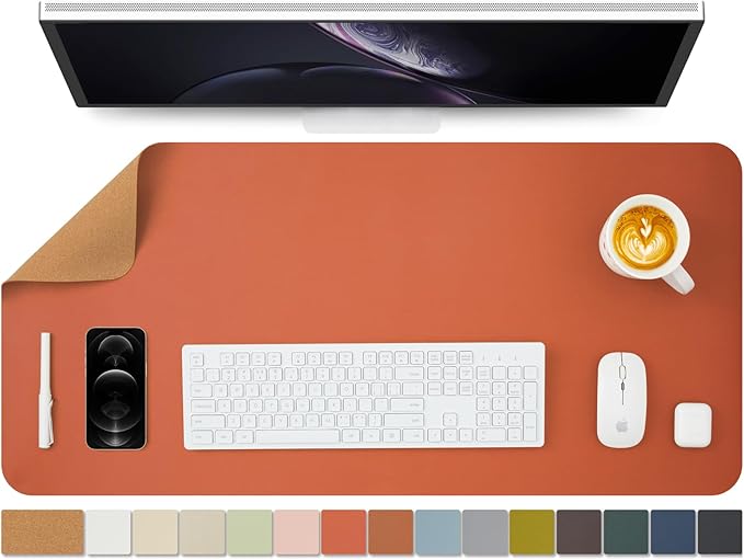 Cork Desk Mat - Dual-Sided Desk Pad for Office and Home - Desk Organization and Accessories - Ideal for Large Mouse Pad and Desk Mats on Top of Desks(Orange,36"x 17")-NeatNest