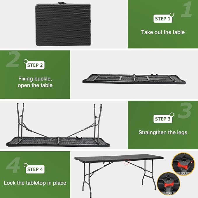 BestOffice Outdoor Folding Camping Table Plastic Table Portable Square Height Dining Table Perfect for Picnics,Parties,Party and Camping,Black Ratten-NeatNest